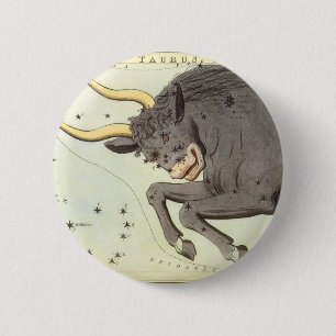 Taurus Bull, Vintage Constellation Urania's Mirror 6 Cm Round Badge