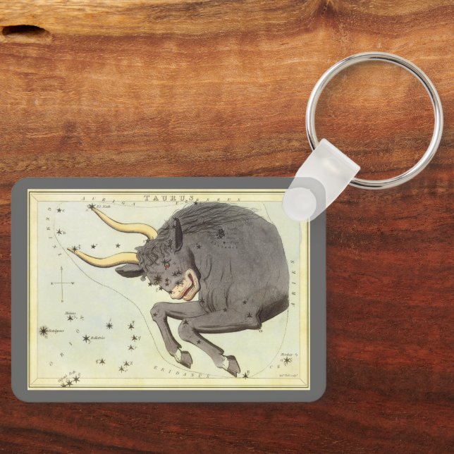 Taurus Bull, Vintage Constellation Urania's Mirror Key Ring (Front)