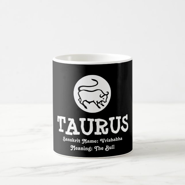Taurus Bull Vrishabha Sanskrit Meaning Black White Coffee Mug (Center)
