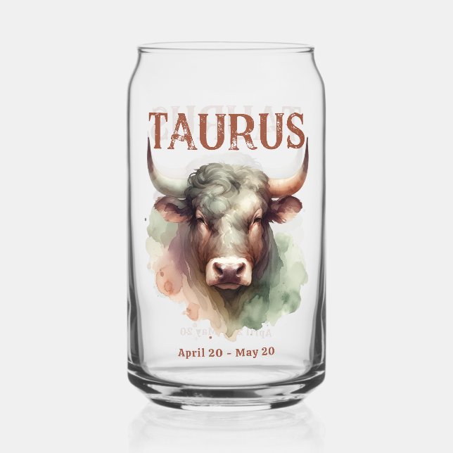 Taurus Bull Watercolor Zodiac Sign Birthday Can Glass (Front)