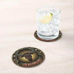 Taurus Bull Zodiac Symbol Round Paper Coaster
