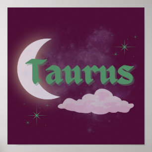 Taurus Celestial Moon Cloud Stars Astrology Art Poster