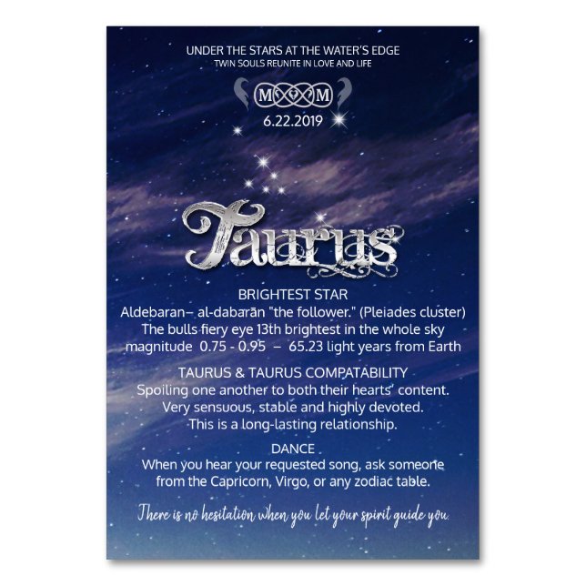 Taurus Centerpiece Table Card (Front)