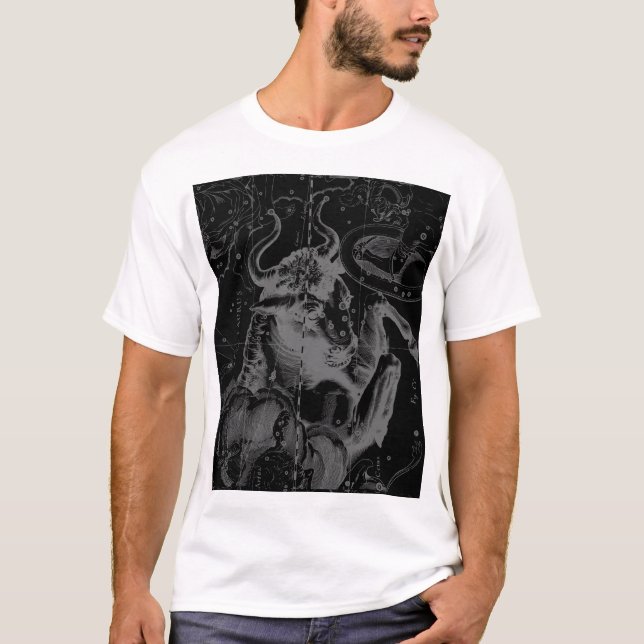 Taurus Constellation Hevelius 1690 on Black T-Shirt (Front)