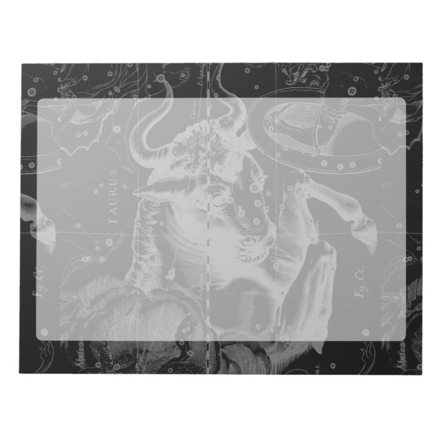 Taurus Constellation Map Hevelius 1690 on Black Notepad (Front)