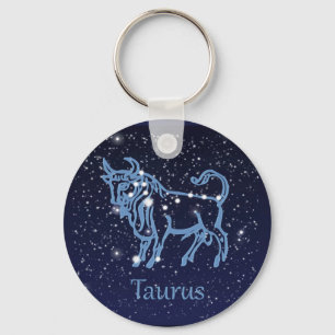 Taurus Constellation & Zodiac Sign with Stars Key Ring