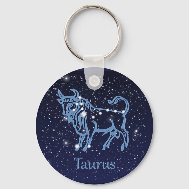 Taurus Constellation & Zodiac Sign with Stars Key Ring (Front)