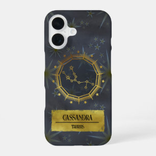 Taurus Dark Zodiac Astrology: Black & Gold iPhone 16 Case