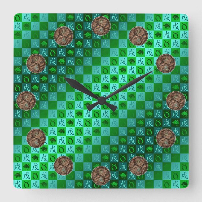 Taurus & Earth Dog Square Wall Clock (Front)