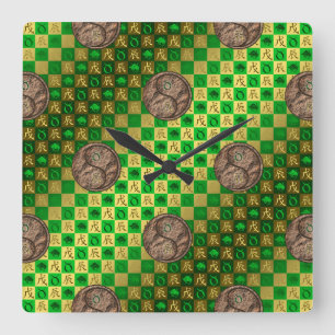Taurus & Earth Dragon Square Wall Clock