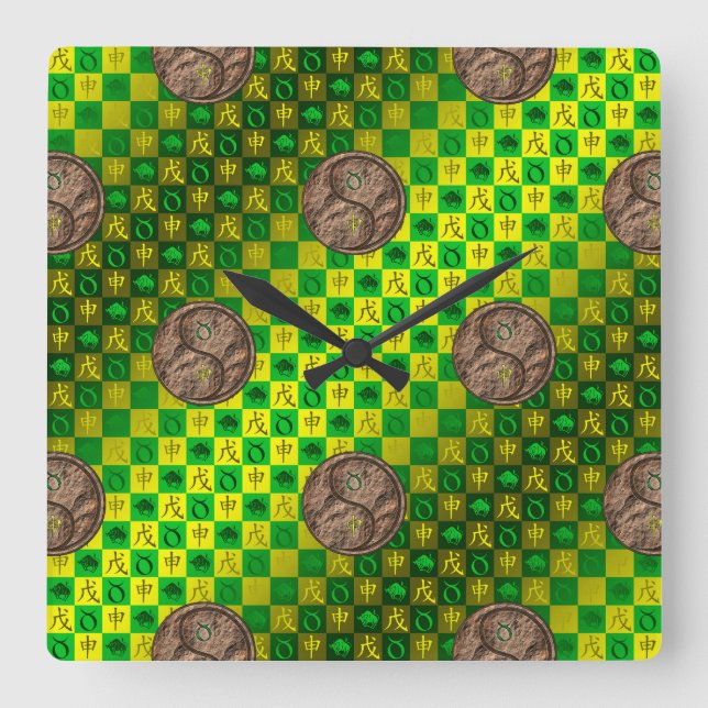 Taurus & Earth Monkey Square Wall Clock (Front)