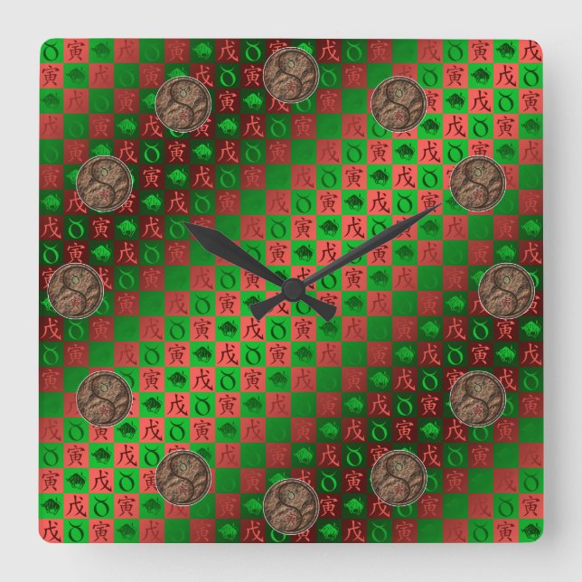 Taurus & Earth Tiger Square Wall Clock (Front)