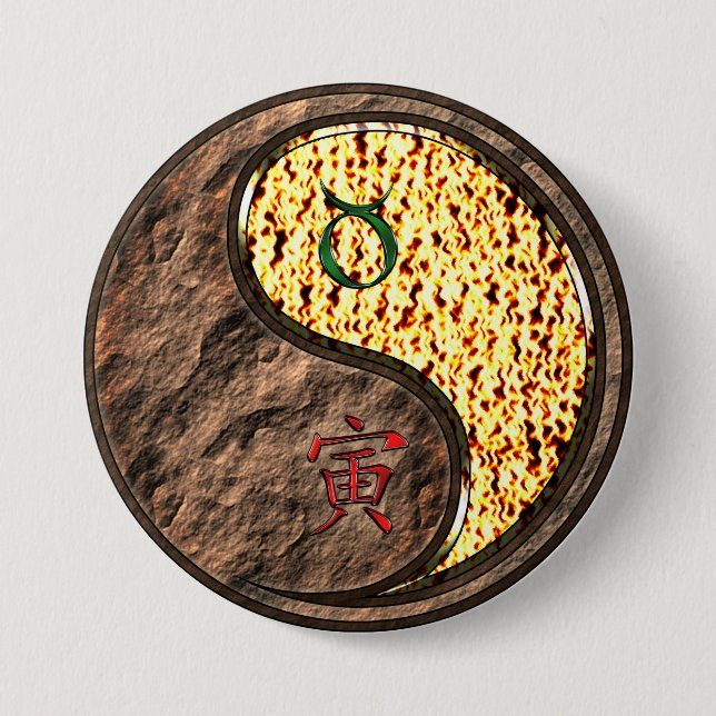 Taurus & Fire Tiger 7.5 Cm Round Badge (Front)