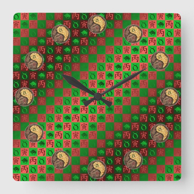Taurus & Fire Tiger Square Wall Clock (Front)