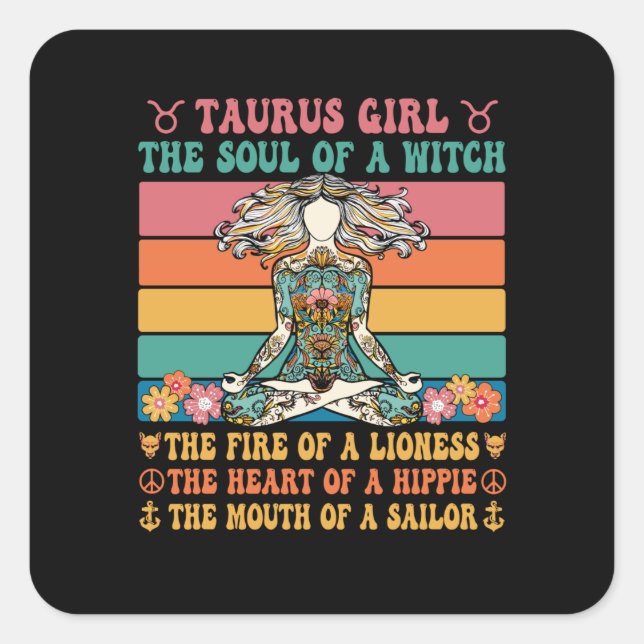 Taurus Girl Astrology Sign Square Sticker (Front)
