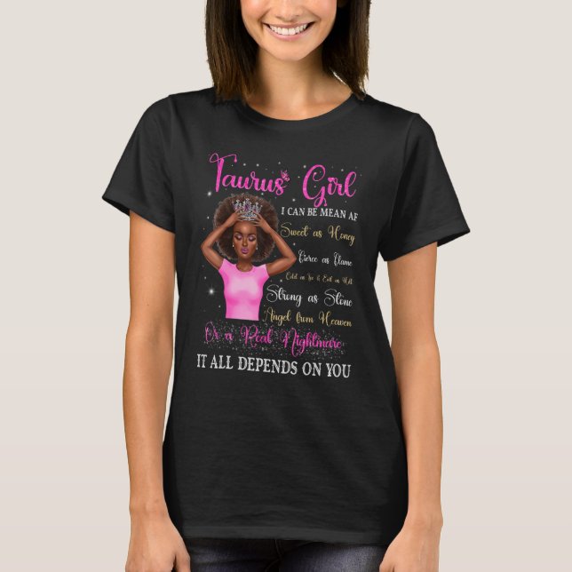 Taurus Girl Black Queen Zodiac Birthday Afro Women T-Shirt (Front)