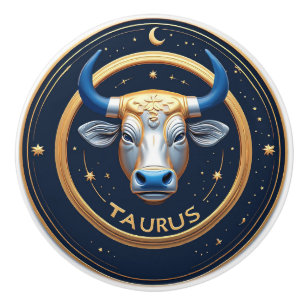 ♉ Taurus Gold Bull Zodiac Gift ✨ Ceramic Knob