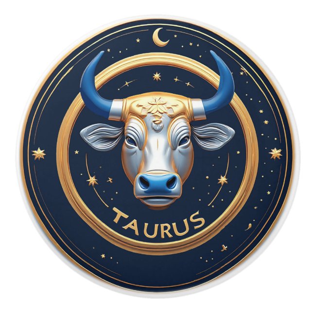 ♉ Taurus Gold Bull Zodiac Gift ✨ Ceramic Knob (Front)