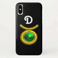 TAURUS /GOLD,GREEN EMERALD ZODIAC JEWEL MONOGRAM