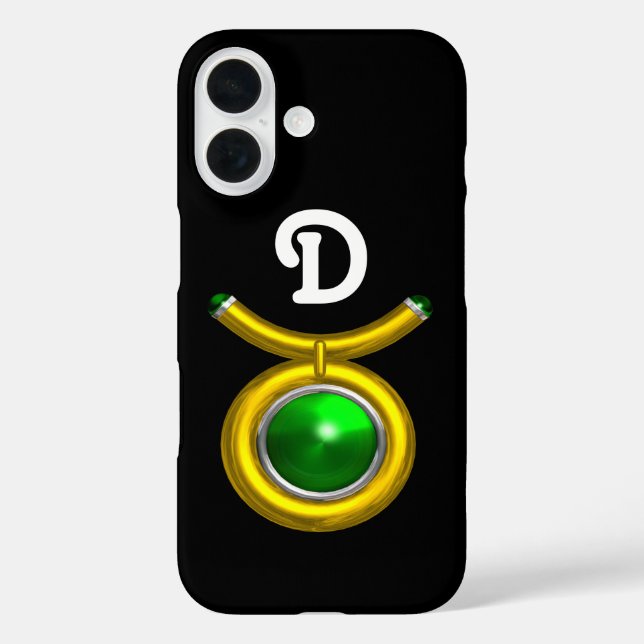 TAURUS /GOLD,GREEN EMERALD ZODIAC JEWEL MONOGRAM Case-Mate iPhone CASE (Back)