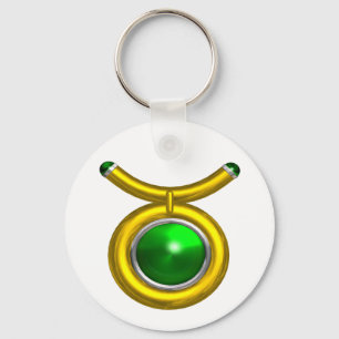 TAURUS /GOLD,GREEN EMERALD ZODIAC SIGN JEWEL KEY RING