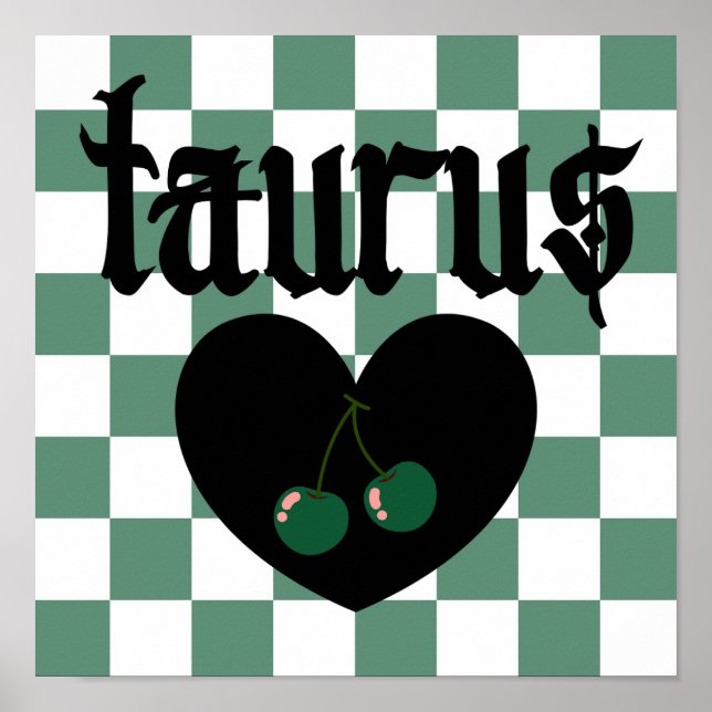 Taurus Gothic Aesthetic Chequered Cherry Art Poster (Front)