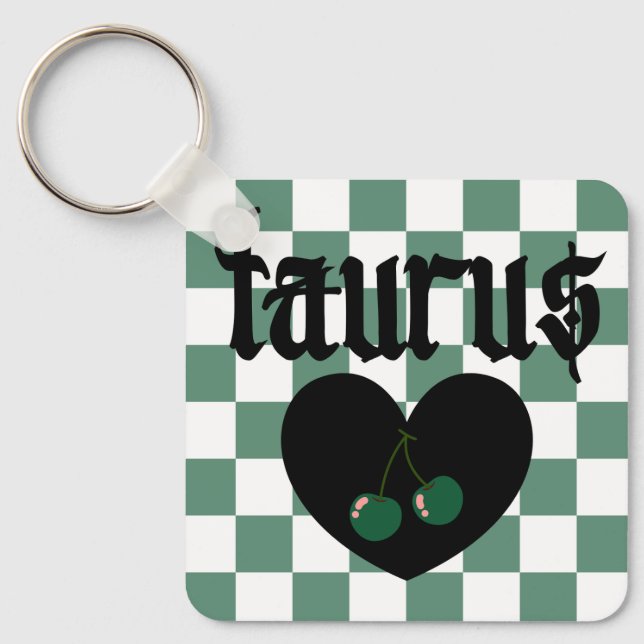 Taurus Gothic Aesthetic Chequered Cherry Design Key Ring (Front)