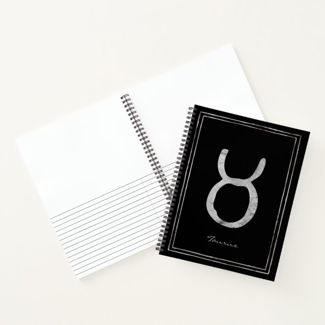 Taurus hammered silver stylised astrology symbol   notebook (Inside)