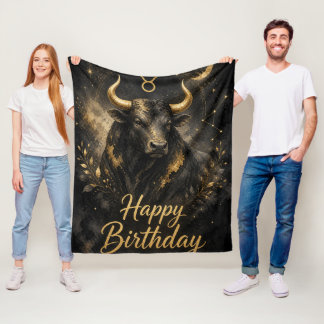 Taurus Happy Birthday Zodiac Design Fleece Blanket