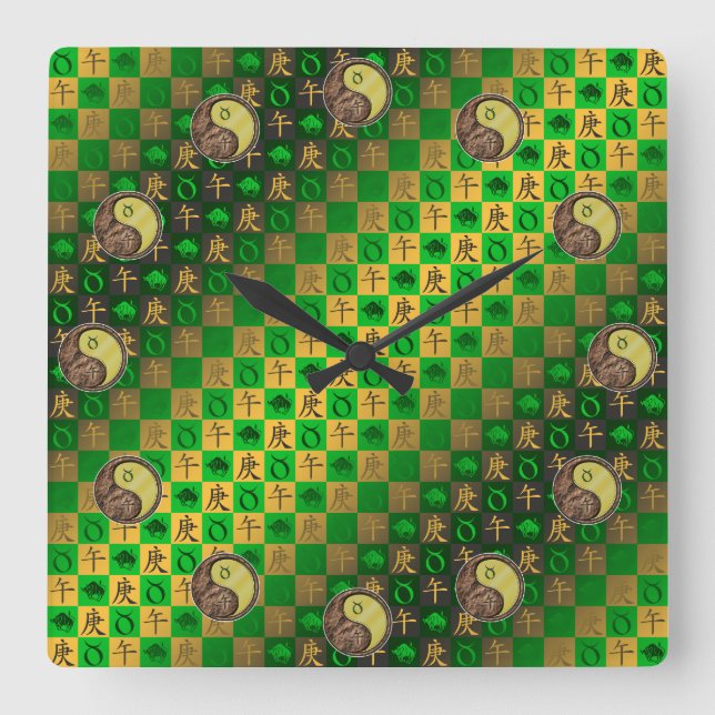 Taurus & Metal Horse Square Wall Clock (Front)