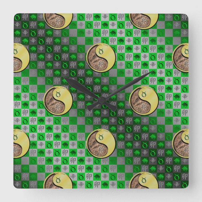 Taurus & Metal Rabbit Square Wall Clock (Front)