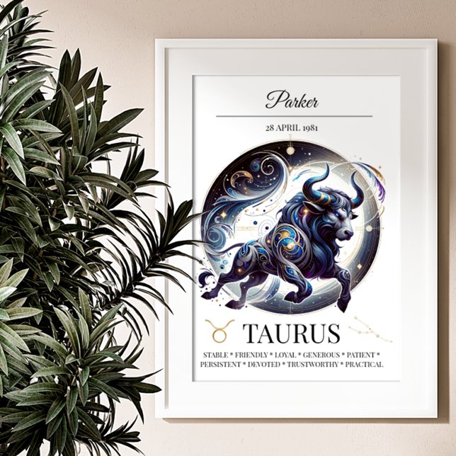 Taurus Personalised Elegant Zodiac Watercolor Poster (Creator Uploaded)
