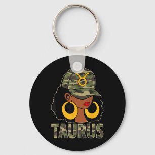 Taurus Queen Black Woman Cap Camoflauge Afro Girl Key Ring