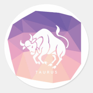 Taurus round sticker in pink/purple background