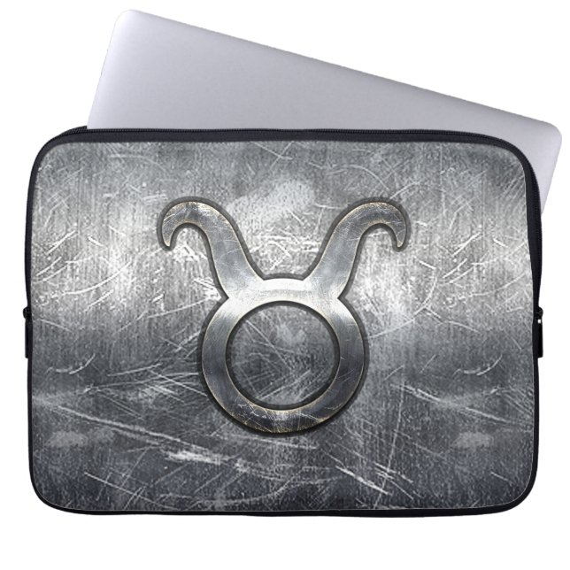 Taurus Sign in Silver Grunge Distressed Style Laptop Sleeve (Front)