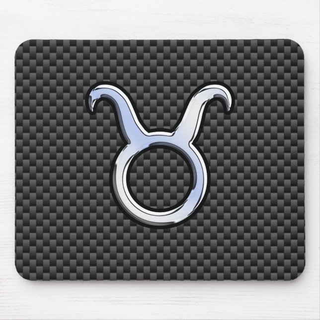 Taurus Sign on Charcoal Carbon Fibre Print Mouse Pad (Front)
