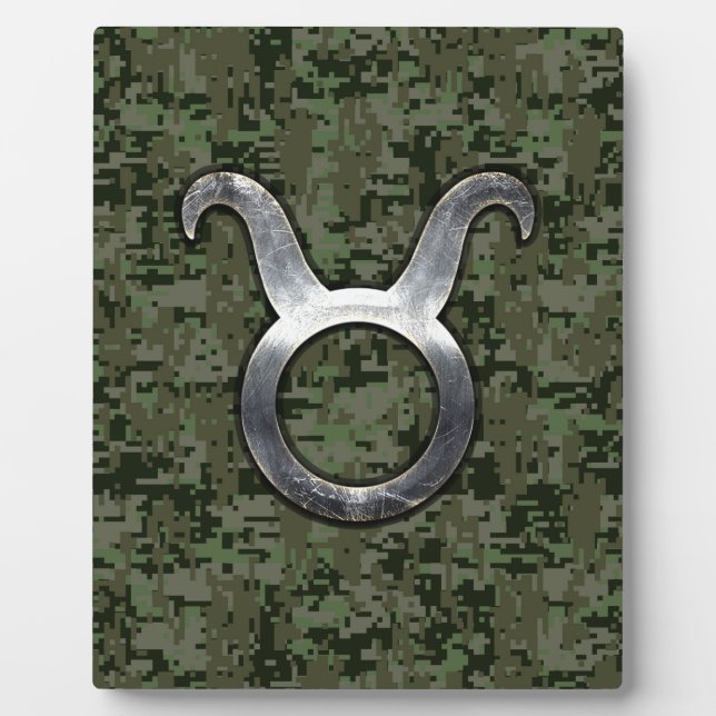 Taurus Sign on Woodland Green Digital Camouflage Plaque (Front)