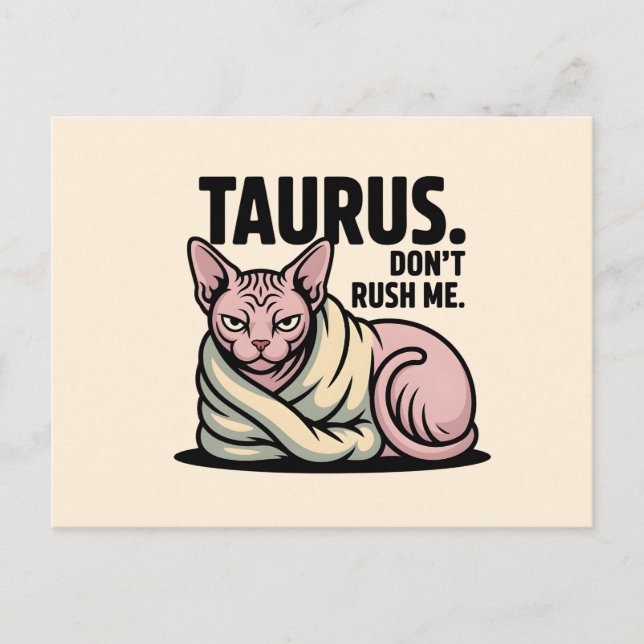 Taurus Sphynx Cat Zodiac Attitude Illustration Postcard (Front)