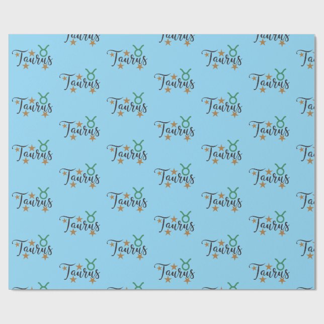 Taurus Star Sign Wrapping Paper Blue Background (Flat)