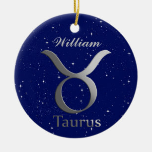 Taurus Sun Sign Symbol with Name Ceramic Tree Decoration