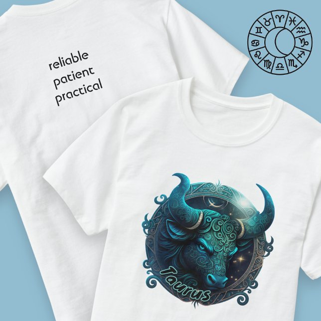 Taurus Teal and Black Watercolor Zodiac T-Shirt (Creator Uploaded)