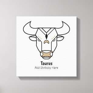 Taurus the bull black gold personalised zodiac canvas print