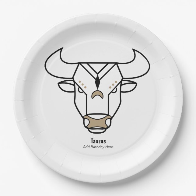 Taurus the bull black gold personalised zodiac paper plate (Front)