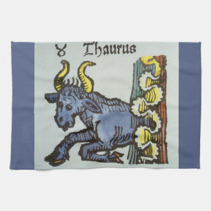 Taurus the Bull, Vintage Signs of the Zodiac Tea Towel
