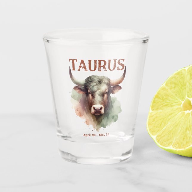 Taurus the Bull Watercolor Zodiac Sign Birthday Shot Glass (Front)
