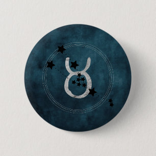Taurus the bull zodiac constellation teal 6 cm round badge