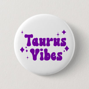 Taurus Vibes Zodiac Astrology Purple Stars Button