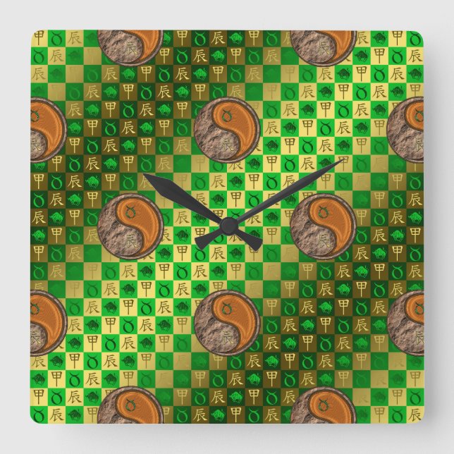 Taurus & Wood Dragon Square Wall Clock (Front)