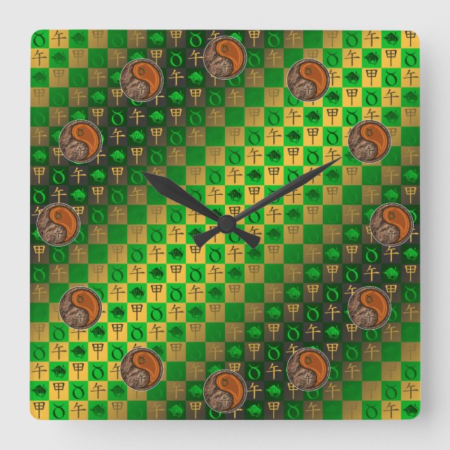 Taurus & Wood Horse Square Wall Clock (Front)