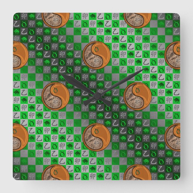 Taurus & Wood Rabbit Square Wall Clock (Front)
